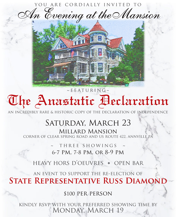 Click to RSVP for an Evening at the Mansion featuring the Anastatic Declaration.